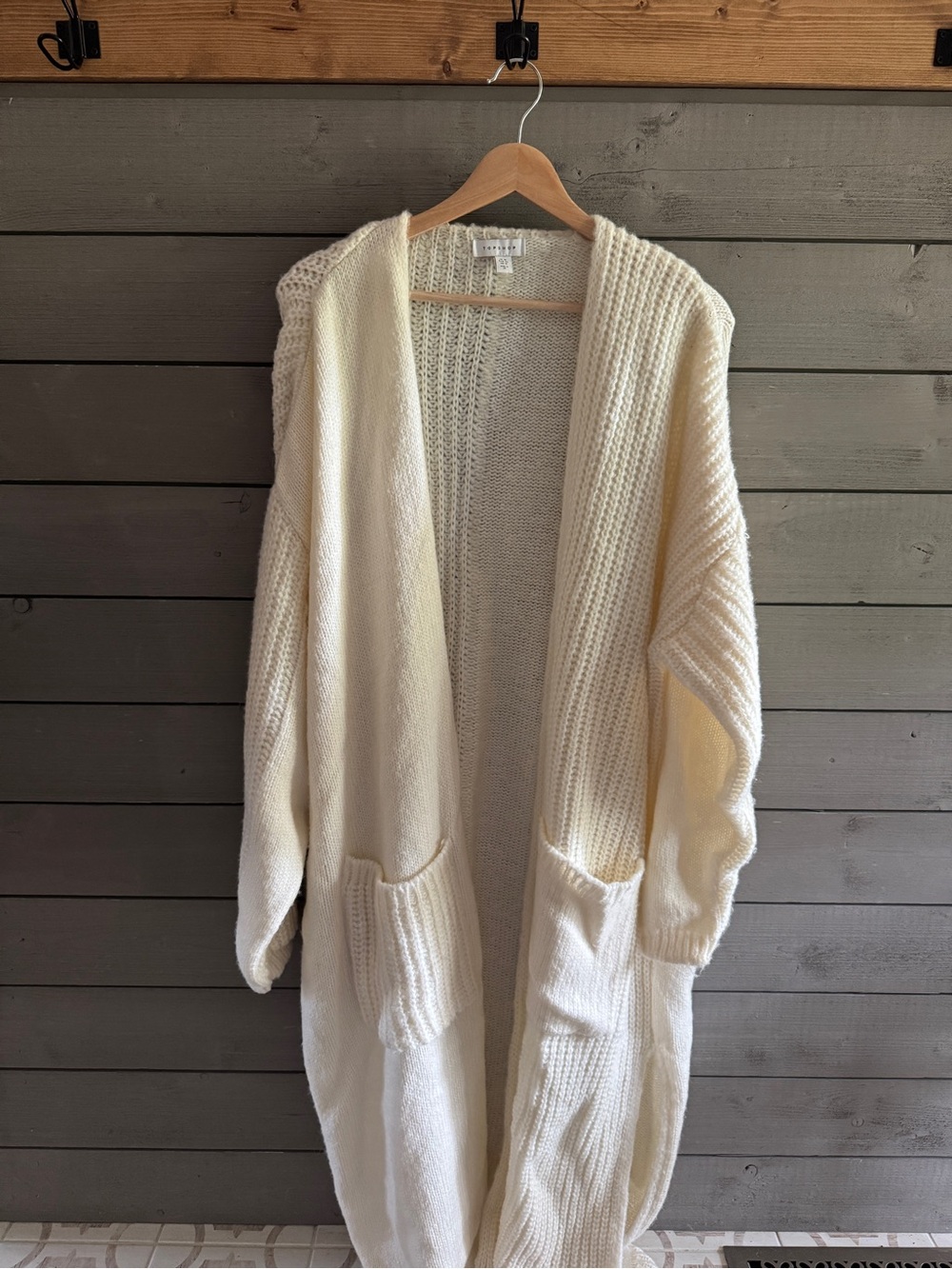 Topshop Cream Open-Front Long Knit Cardigan Sweater